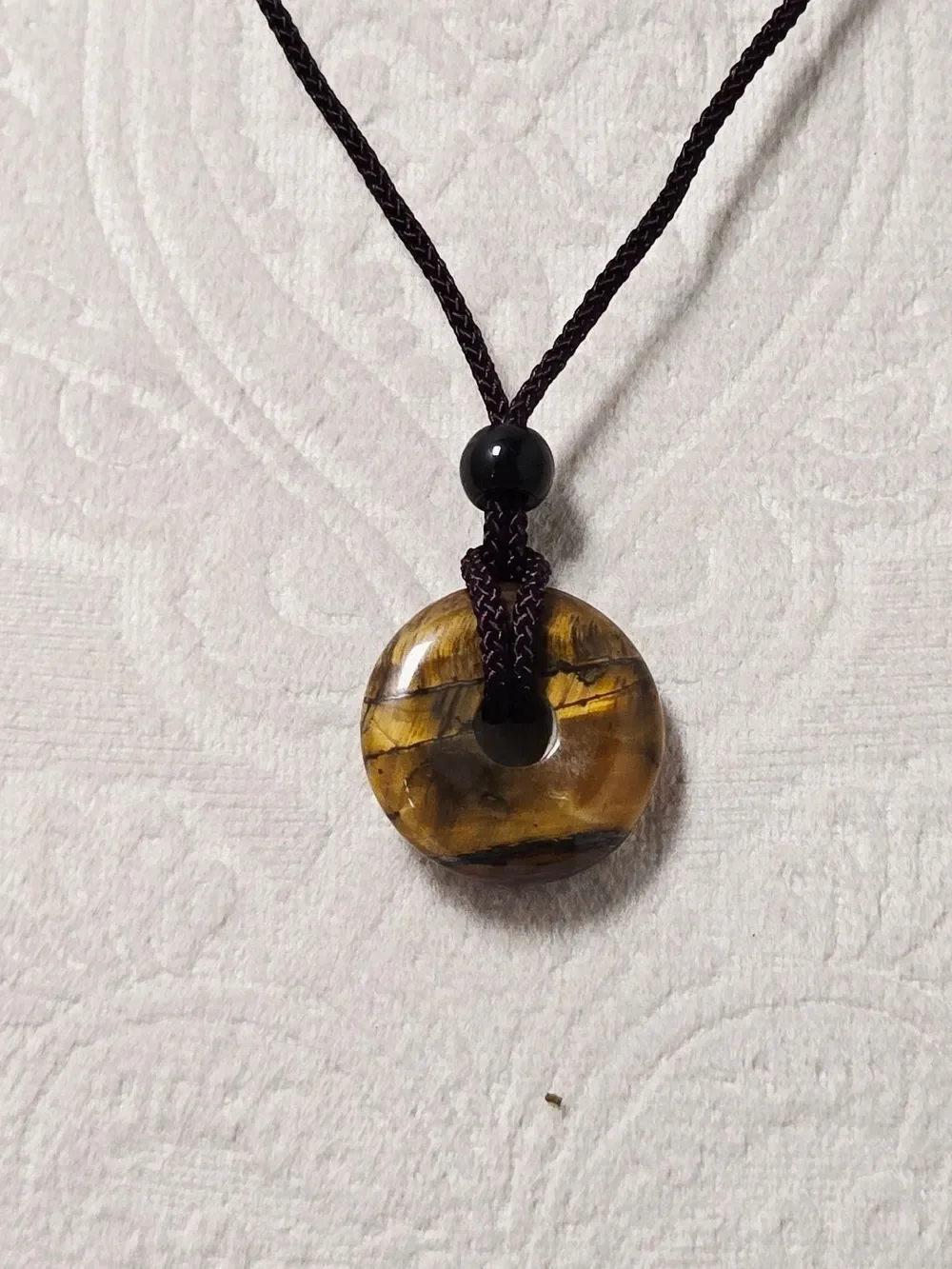 Golden Tiger Eye Donut Pendant Necklace Earthy Boho Pi Stone Jewelry Crystals